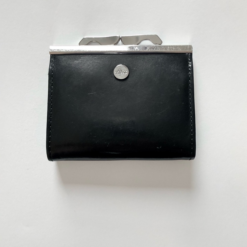 4”x3” Abas Black Leather Coin Purse/Wallet with 2 interior Lime Leather Pockets